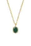 Kendra Scott: Daphne Gold Pave Frame Pendant Necklace - Green Malachite | Makk Fashions