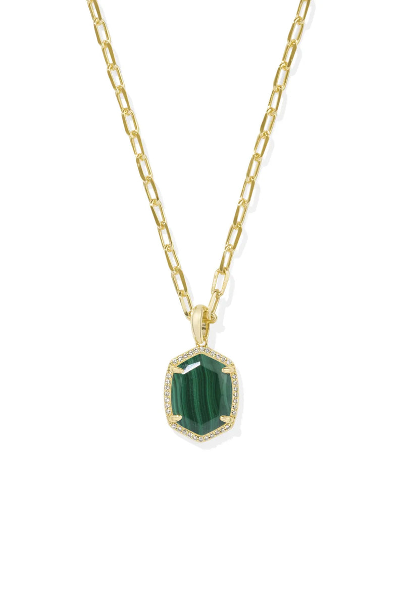 Kendra Scott: Daphne Gold Pave Frame Pendant Necklace - Green Malachite | Makk Fashions