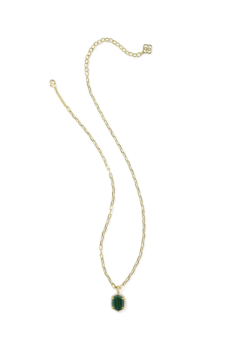 Kendra Scott: Daphne Gold Pave Frame Pendant Necklace - Green Malachite | Makk Fashions