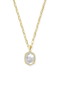 Kendra Scott: Daphne Gold Pave Frame Pendant Necklace - Iridescent Ivory Illusion | Makk Fashions