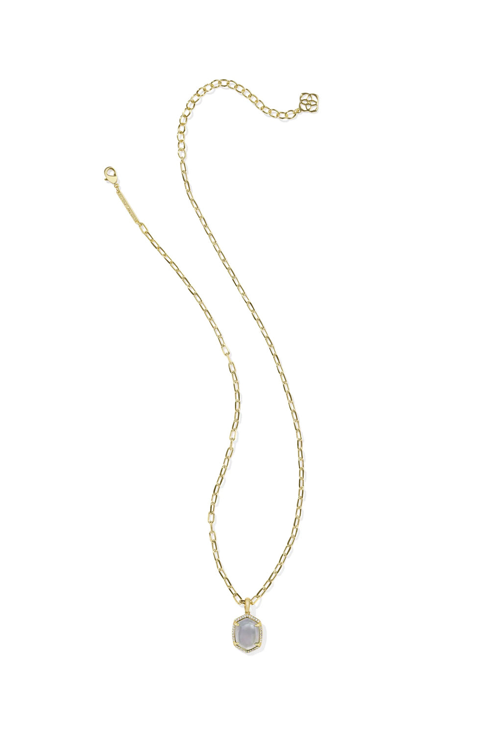 Kendra Scott: Daphne Gold Pave Frame Pendant Necklace - Iridescent Ivory Illusion | Makk Fashions