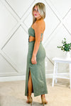 Date Night Out Linen Midi Dress - Olive | Makk Fashions