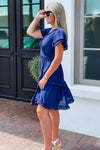 Delightful Days V-Neck Ruffle Dress - Navy | Makk Fashions