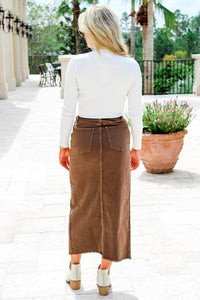 Dreaming of Fall Long Denim Skirt - Brown | Makk Fashions