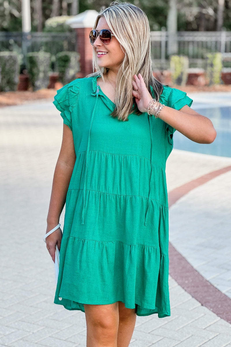 Dreams Come True Tiered Mini Dress - Green | Makk Fashions
