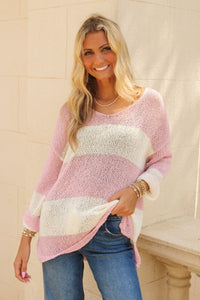 Sadie & Sage: Helen Stripe Sweater - Pink Ivory