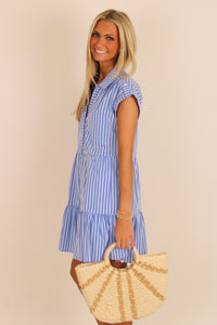 Seaside Stroll Button Down Mini Dress - Blue