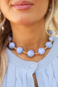Marble Beaded Ball Necklace - Blue