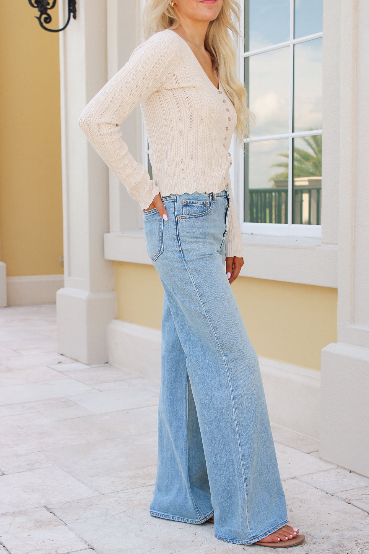 Z Supply: The Stunner Mid Rise Wide Leg Jeans - Downtown