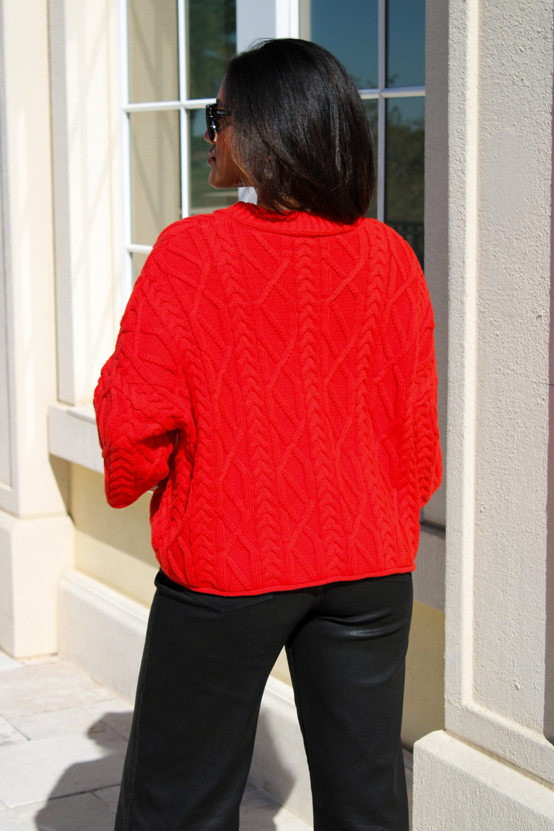 Cozy Farmhouse Cable Knit Sweater - Red