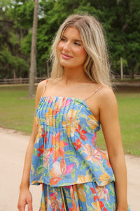 Sadie & Sage: Beach Cowgirl Pleated Cami - Blue Multi