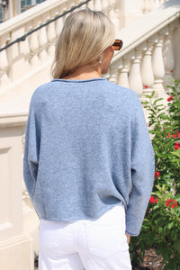 The Hadley Button Down Knit Cardigan - Dusty Blue