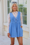 On My Game Pleated Romper - Denim