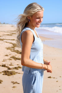 Morning Coast Sleeveless Vest - Lt Denim