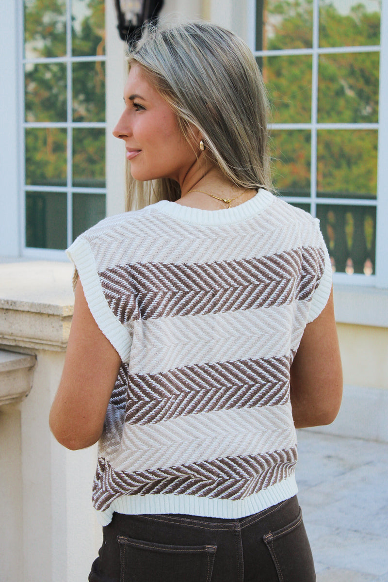On The Line Cap Sleeve Sweater - Mocha