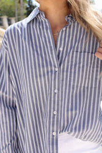 Z Supply: The Gallery Striped Button Up Top - Oxford Blue