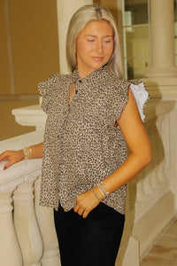 Cheer With Me Flutter Sleeve Top - Leopard
