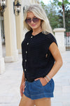 Frontline Elegance Button Down Sweater - Black