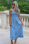 Sunkissed Summers Smocked Midi Dress - Denim