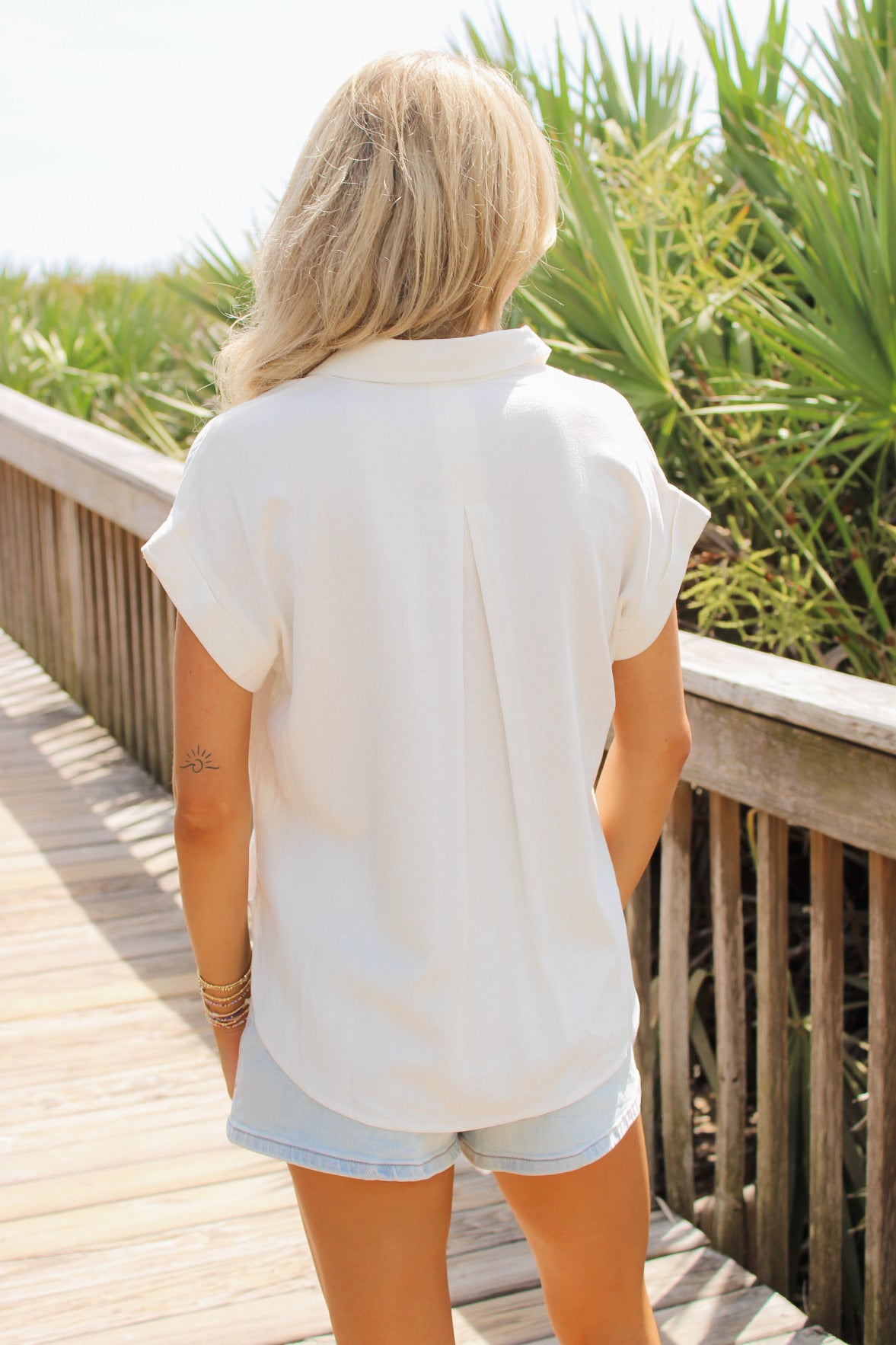 Seaside Air Collared Linen Top - White