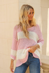 Sadie & Sage: Helen Stripe Sweater - Pink Ivory