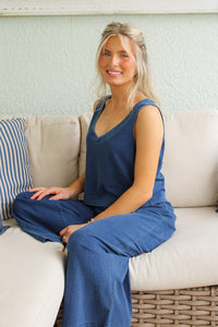 Z Supply: Sloane V-Neck Ribbed Tank -  Indigo