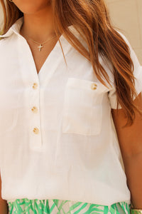 Dockside Darling V-Neck Top - Off White