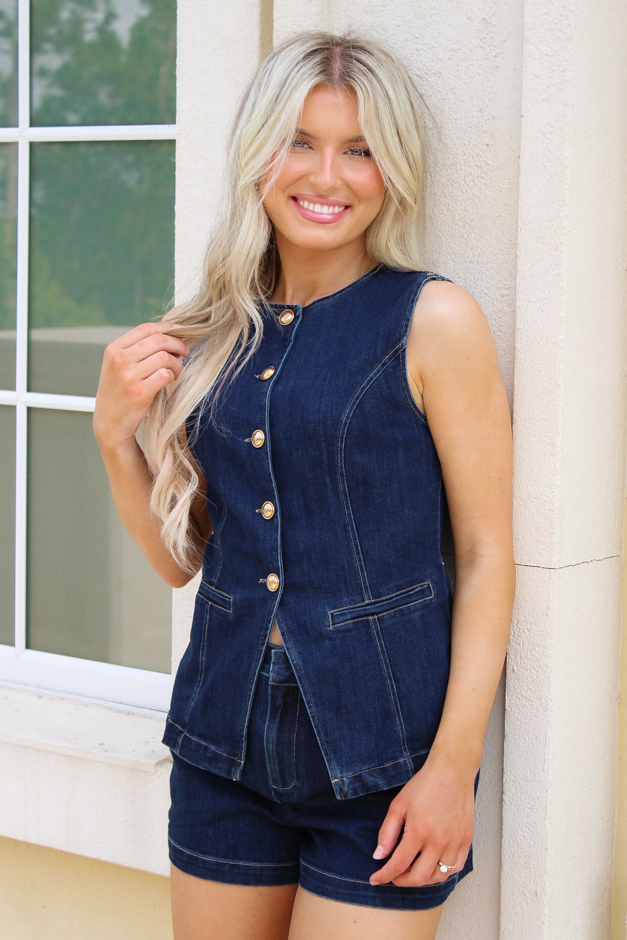 Classic Elegance Denim Vest - Indigo