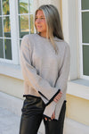 Angelina Cuff Spit Crew Neck Sweater - Camel