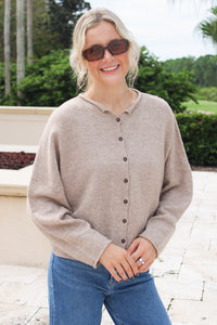 The Hadley Button Down Knit Cardigan - Lt Mocha