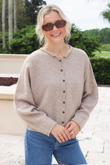 The Hadley Button Down Knit Cardigan - Lt Mocha
