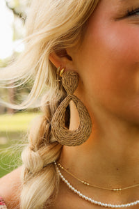 Wrapped Raffia Teardrop Earrings - Lt. Brown
