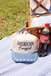 American Cowgirl Embroidered Star Hat - Denim
