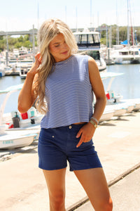Sadie & Sage:  Palma Overlap Back Top - Blue/White