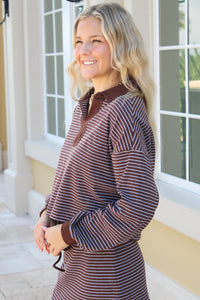 The Berkley Stripe Collared Pullover - Frosted Mocha