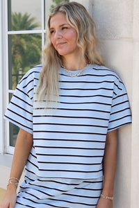 Weekend Ease Striped Sweatshirt Top - Blue/Brown