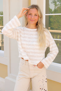 Sadie & Sage: Billie Stripe Brushed Crewneck Top - Cream/Taupe