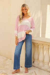 Sadie & Sage: Helen Stripe Sweater - Pink Ivory