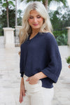 Cozy Dreams Cropped Sweater - Navy