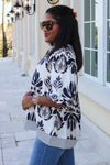 Pattern Play Bubble Sleeve Printed Top - Navy