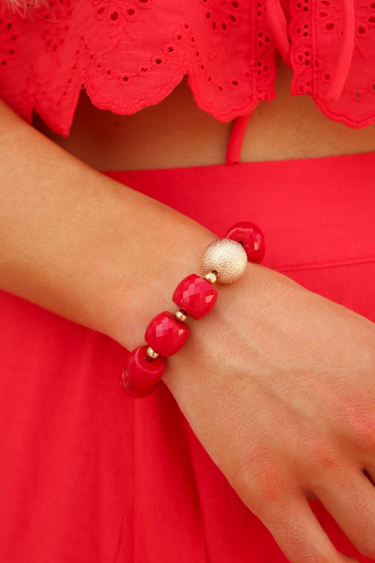 Faceted Beaded Bracelet - Red