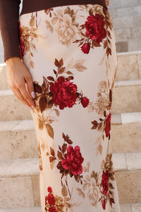 Harvest Romance Floral Midi Skirt - Khaki Multi