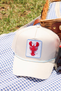 Lobster Embroidered Rope Trucker Hat - White