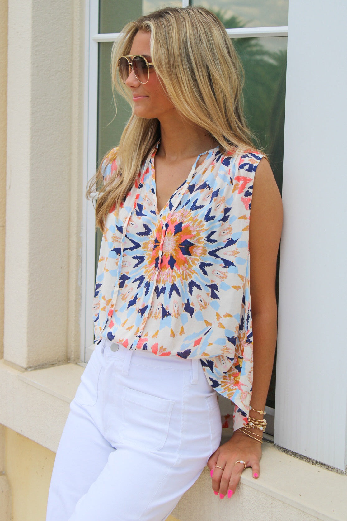 Party In Paradise Flowy Top - Multi