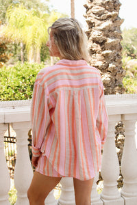 Z Supply: The Perfect Striped Button Up Top - Tiger Lily