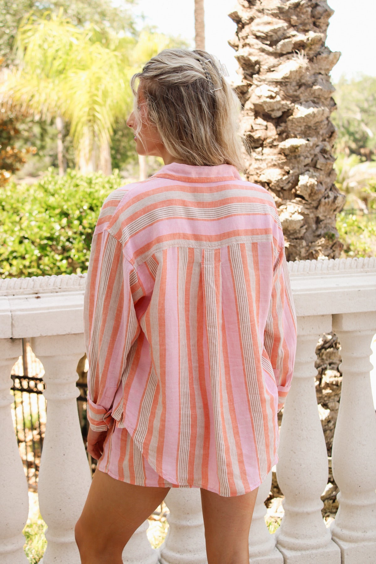 Z Supply: The Perfect Striped Button Up Top - Tiger Lily