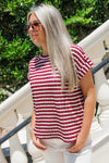 Gathering Around Stripe Knit Top - Burgundy