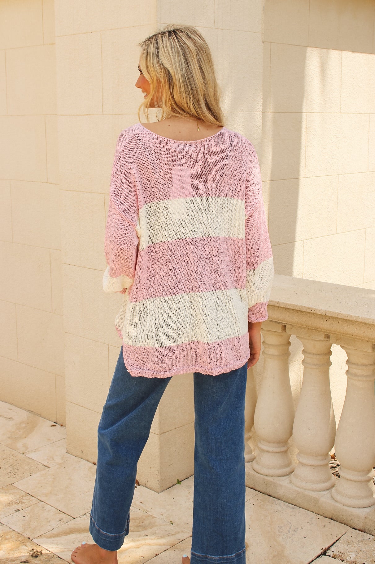 Sadie & Sage: Helen Stripe Sweater - Pink Ivory