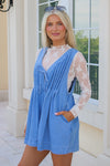 On My Game Pleated Romper - Denim