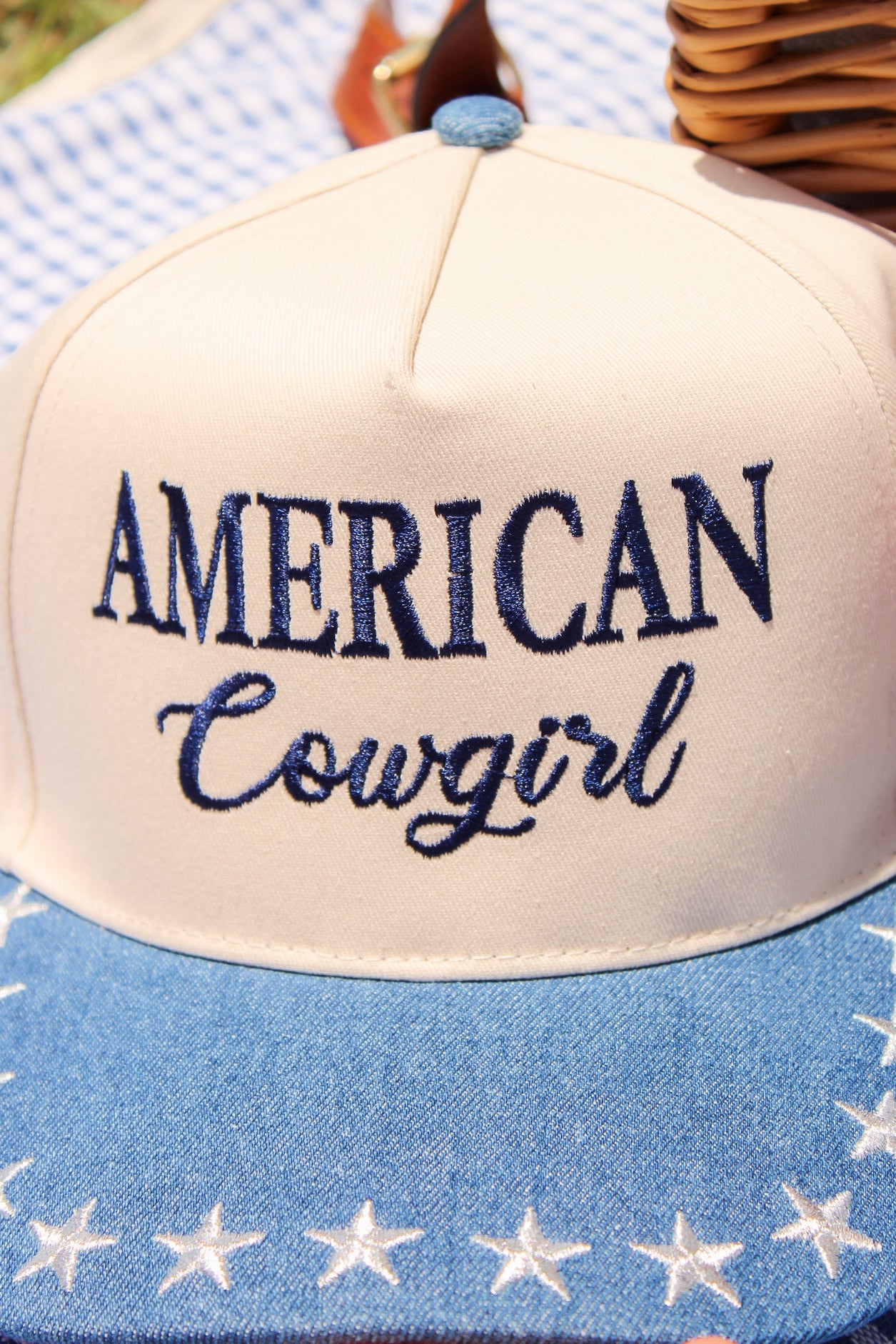 American Cowgirl Embroidered Star Hat - Denim
